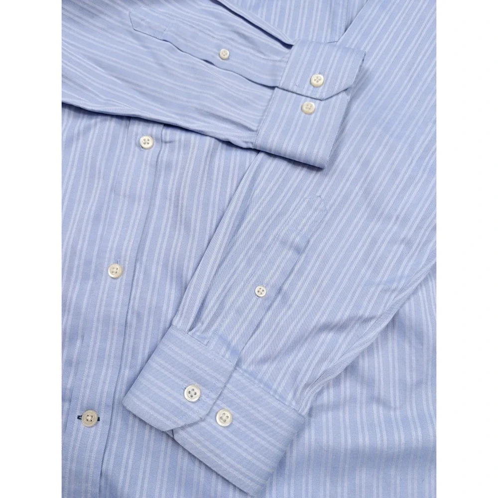 Banana Republic Tailored Slim Fit Blue Striped Non-Iron Shirt Men's Size 17-17.5